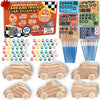 Kids Paint Your Own Wooden Car Craft Kits (12 Pack) - DIY Wood Painting Art Kits, Individually Wrapped w Paint, Brush & Bonus Decal Stickers - Party