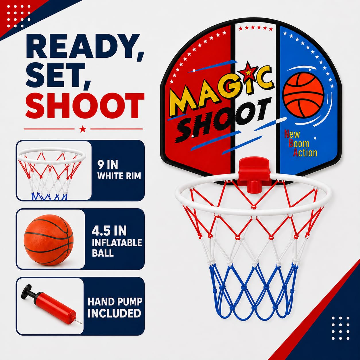Indoor Mini Basketball Hoop Set, 16 x 13 in Backboard, Ball and Manual Pump