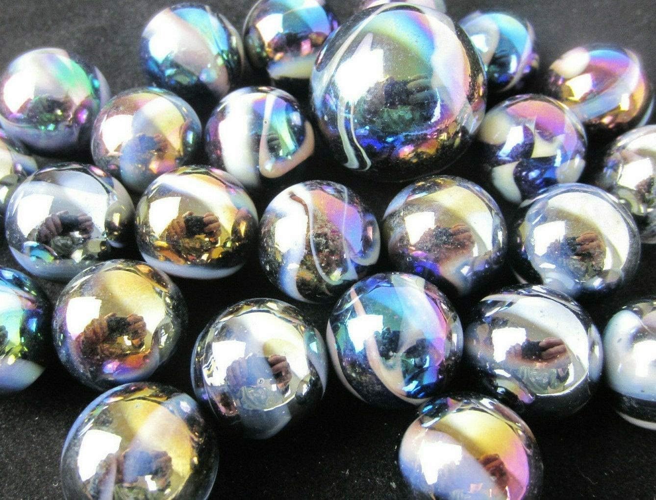 Big Game Toys~25 Glass Marbles Midnight Galaxy Purple/Gold Oil Slick Metallic Iridescent Classic Style Game Pack (24 Player, 1 Shooter) Decor/Vase