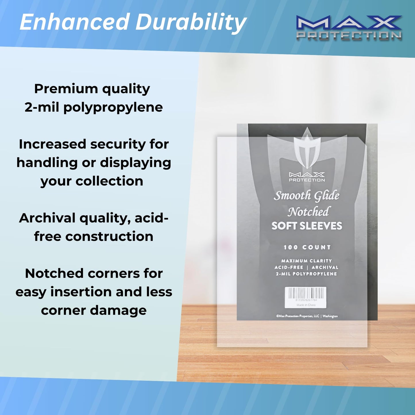 Max Protection Notched Penny Sleeves - 100ct Packs - Easy Glide Notched Card Holders- Premium, Acid-Free & Archival Safe Protection for