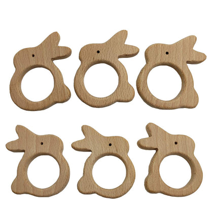 Alenybeby 10pcs Lovely Cartoon Wood Rabbit Pendant Pure Natural Animal Shape Beech Wooden Handmade Cut Pattern DIY Beading Necklace Pendant (rabbit