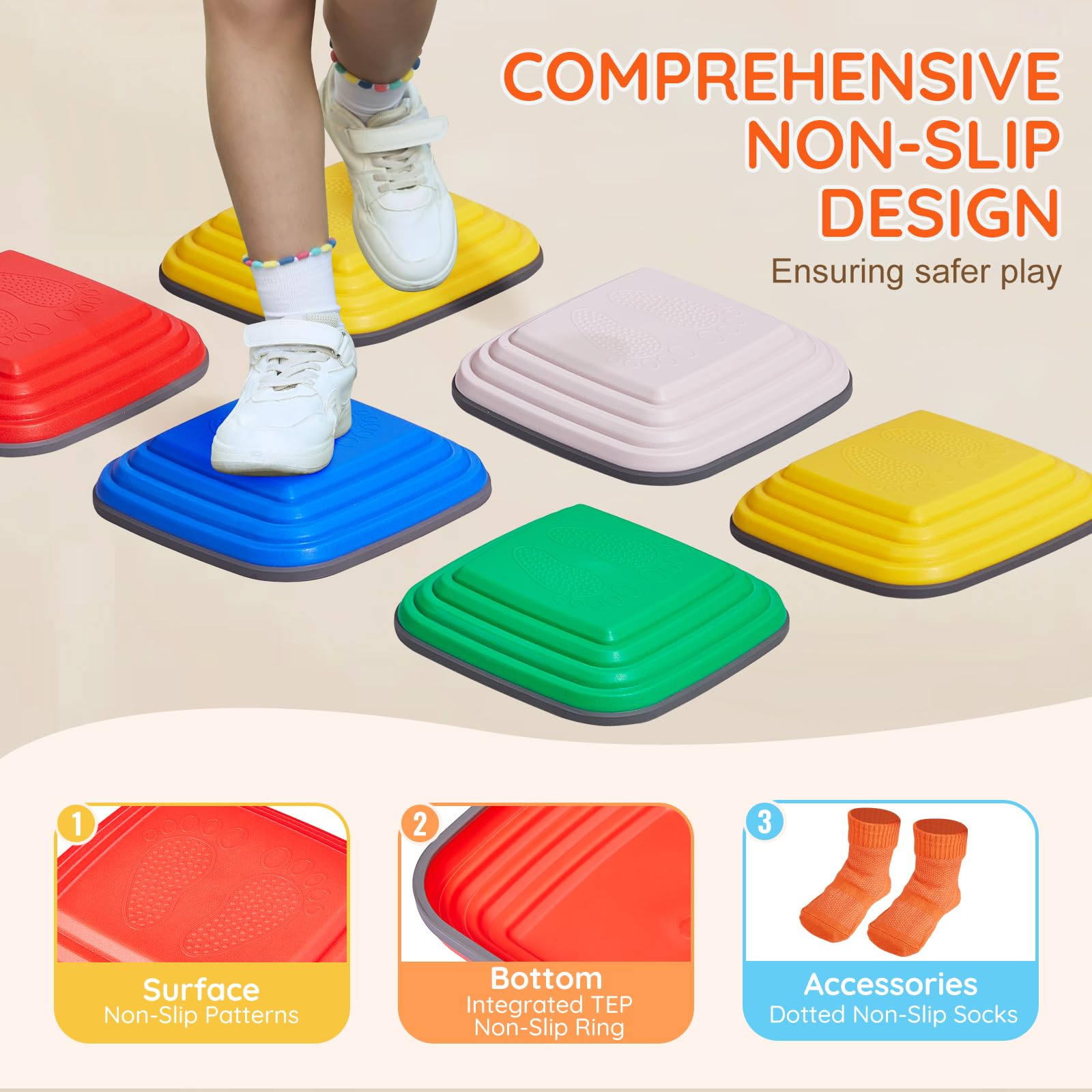 VEVOR Balance Stepping Stones for Kids, 10 PCS, Up to 220 lbs, Non-Slip Toddlers Sensory Stepping Stones, Obstacle Course Coordination Game Toys