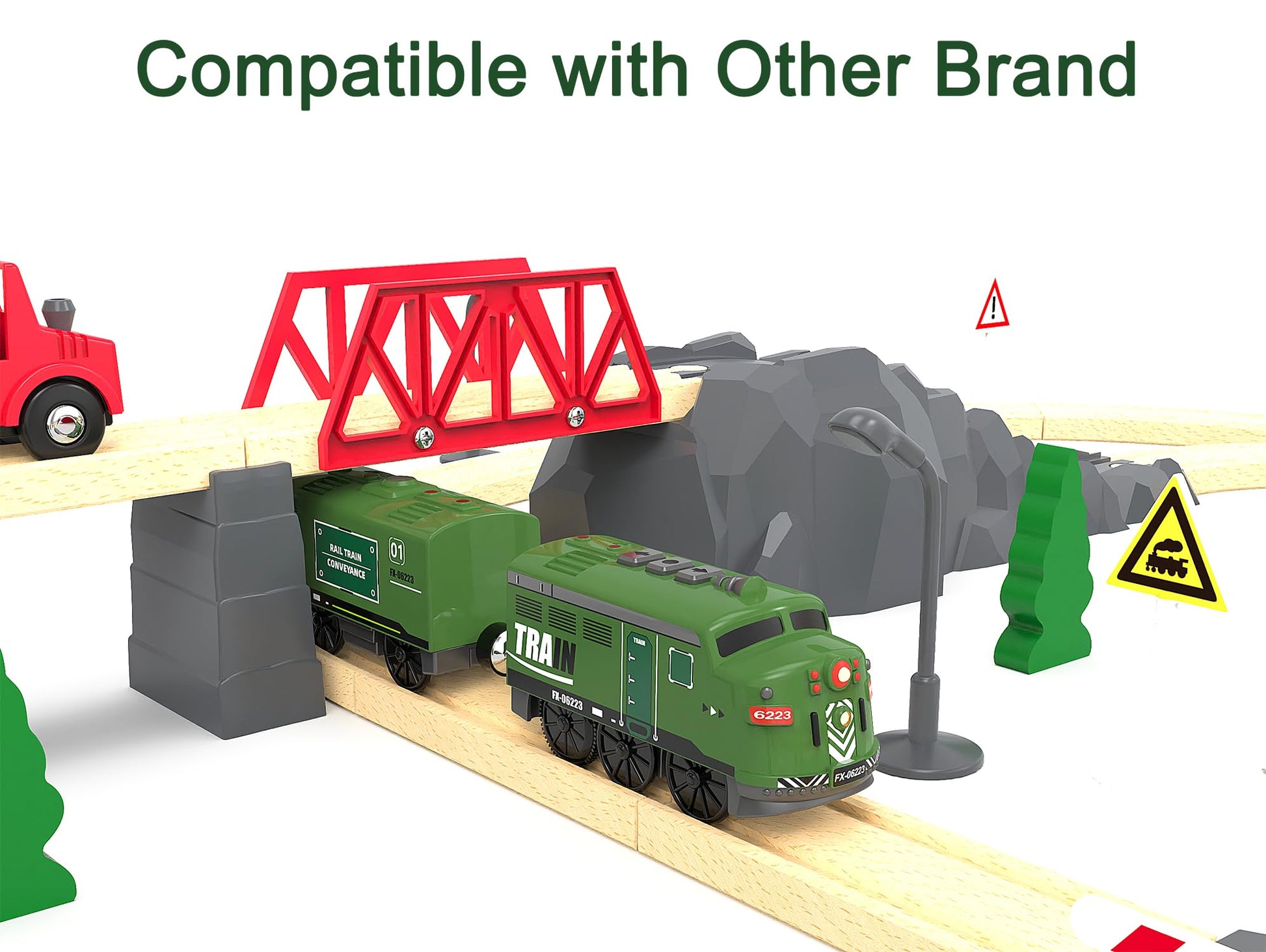 Train Toy Remote Control Locomotive, Motorized Train Set for Wooden Track, Electric Trains with Sound & Lighting Effects Compatible with Thomas, Brio