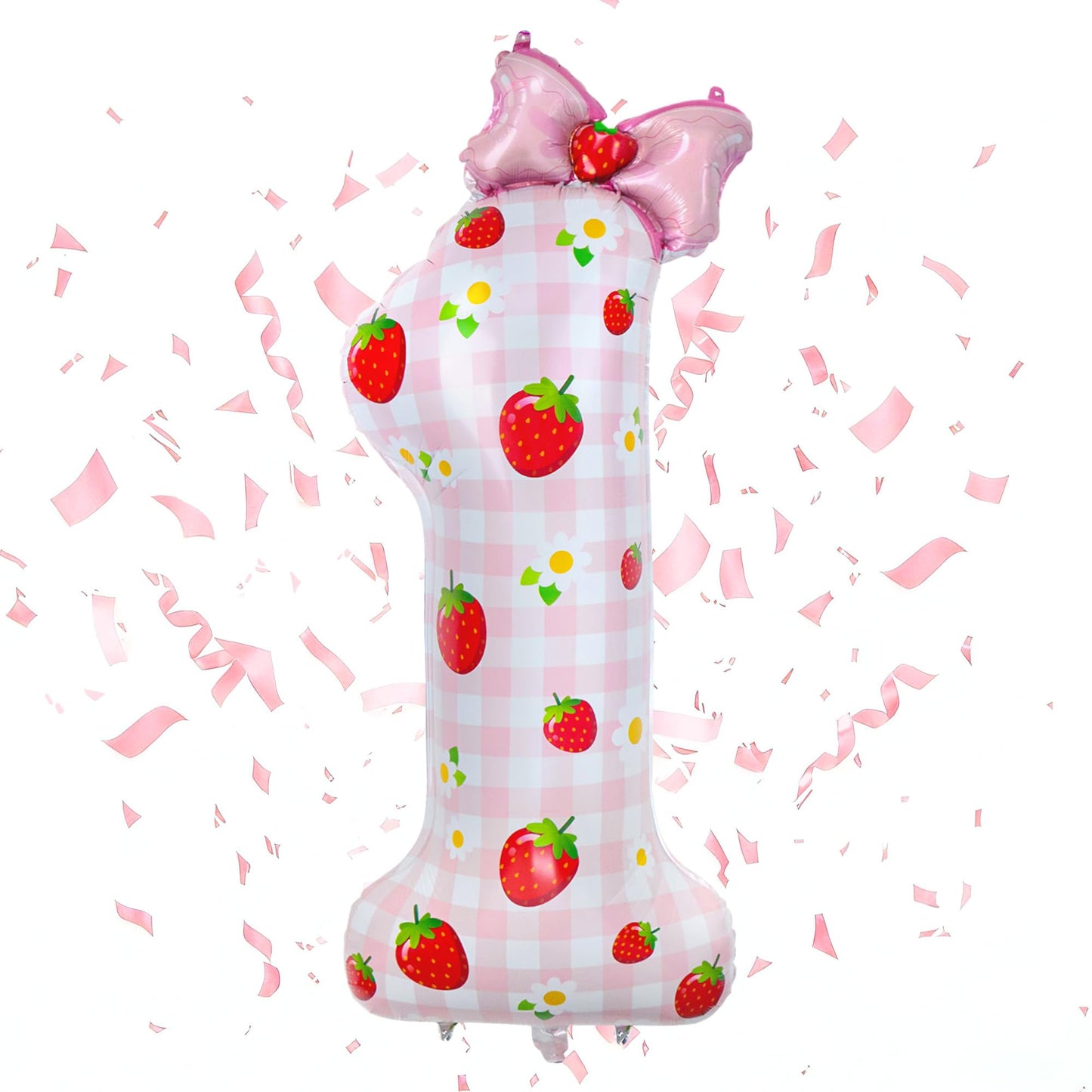 40 Inch Strawberry Number 1 Balloons,Pink Berry First Birthday Balloon with Bow,Large Sweet One Foil Balloon for Girl 1st Birthday