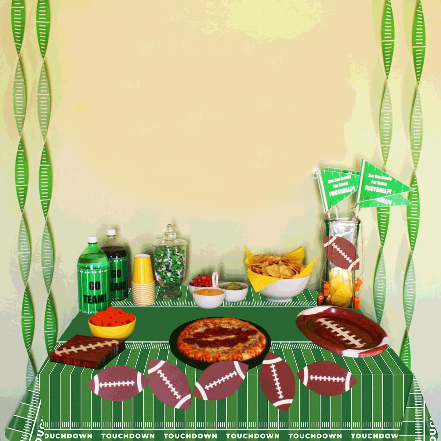 GANKTOWCOY 3 Packs Party Football Tablecloth?54"x 108"?, Football Theme Party Plastic Touchdown Table Cover for Super Bowl Sport Theme Party