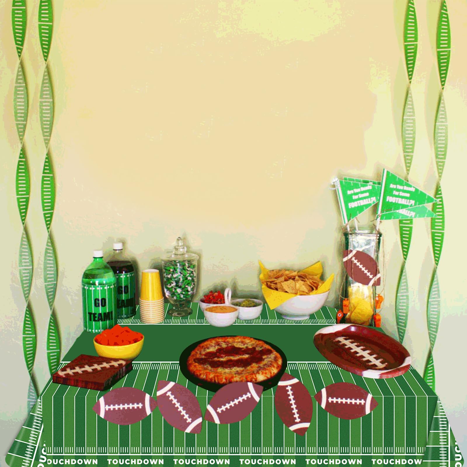 GANKTOWCOY 3 Packs Party Football Tablecloth?54"x 108"?, Football Theme Party Plastic Touchdown Table Cover for Super Bowl Sport Theme Party