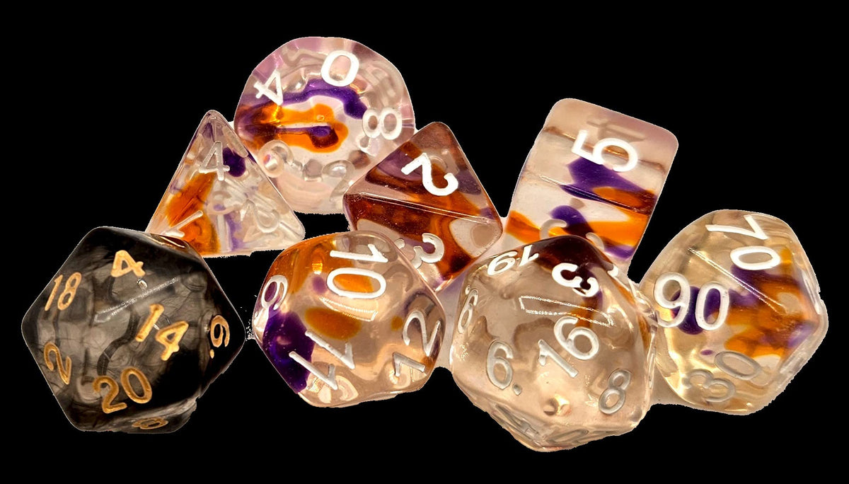 Sirius Dice SDZ000202 Translucent Purple44; Orange & Clear - Set of 7