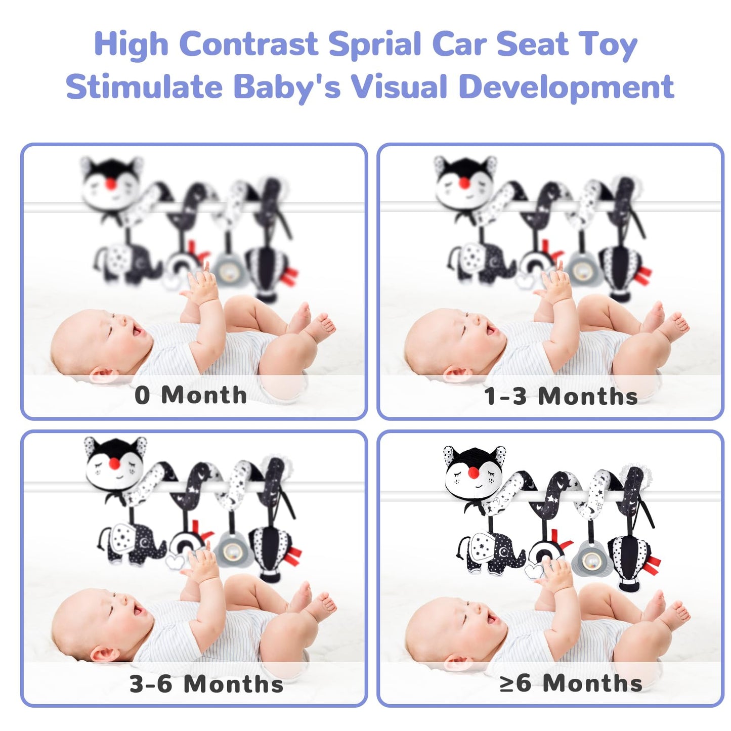 XIXILAND Musical Car Seat Toy Black and White Baby Toys, Infant Toys 0-6 Months Stroller Toy, High Contrast Newborn Developmental Gift for 0 3 6 9 12