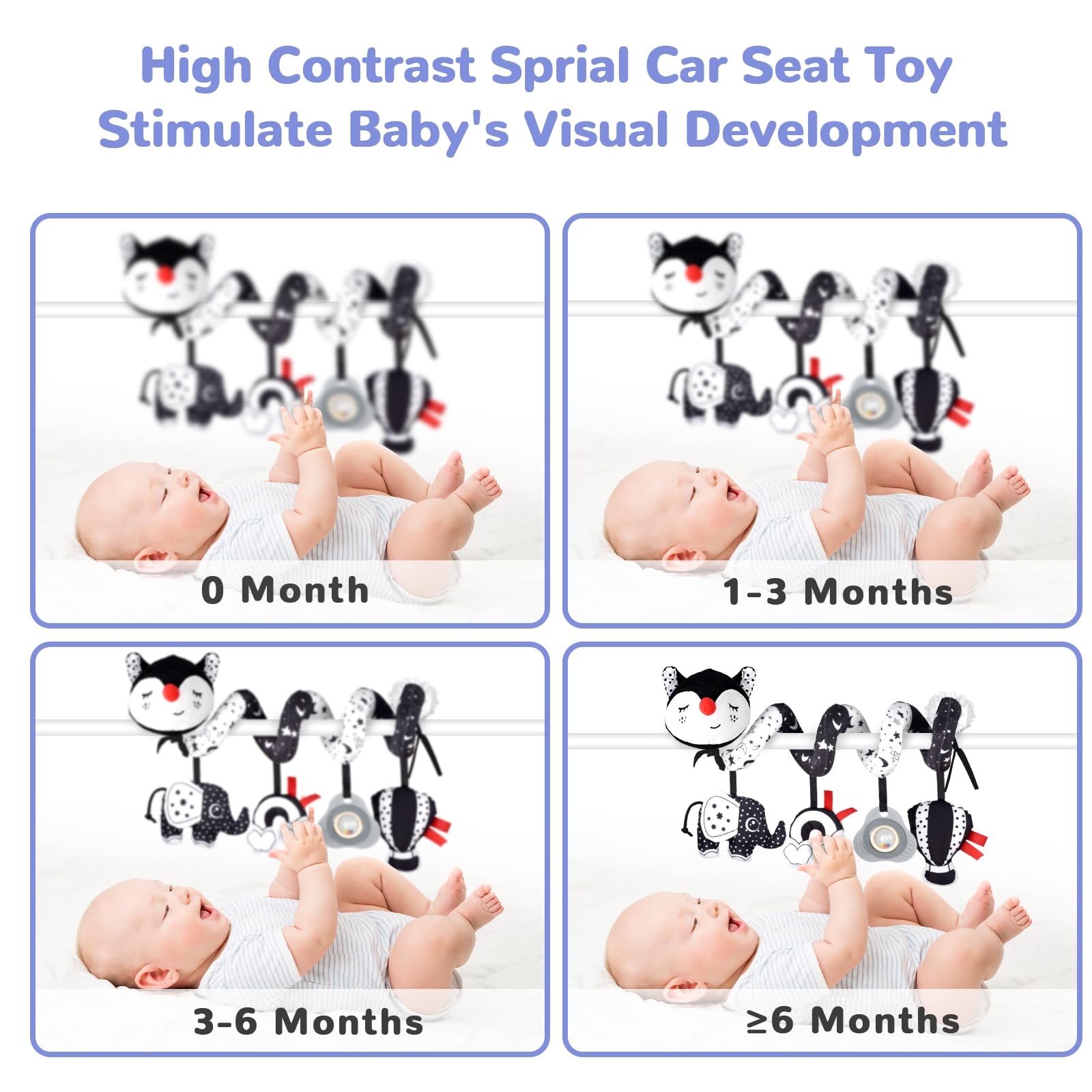 XIXILAND Musical Car Seat Toy Black and White Baby Toys, Infant Toys 0-6 Months Stroller Toy, High Contrast Newborn Developmental Gift for 0 3 6 9 12
