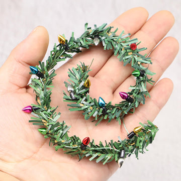 Miniature Christmas Garland, Christmas Lights, Miniature Christmas Tree Lights, Artificial Pine Wired Roping with Metallic Bulbs for Dollhouse, Fairy