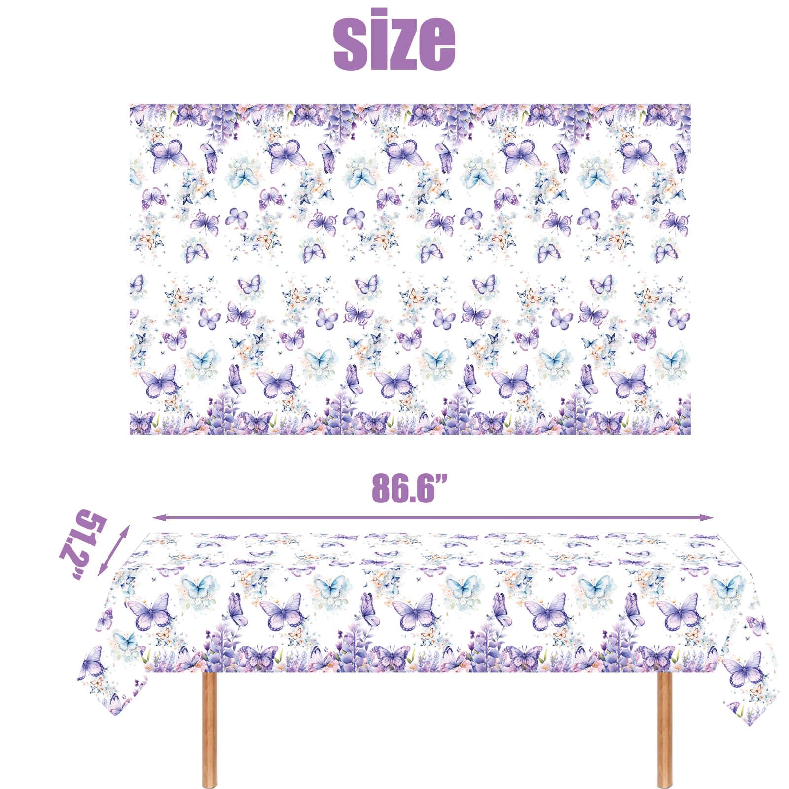 Letromp 3 Pcs Butterfly Birthday Tablecloth Watercolor Purple Butterfly Table Covers for Spring Butterfly Theme Girls Baby Shower 1st 2nd 3rd 4th Bday