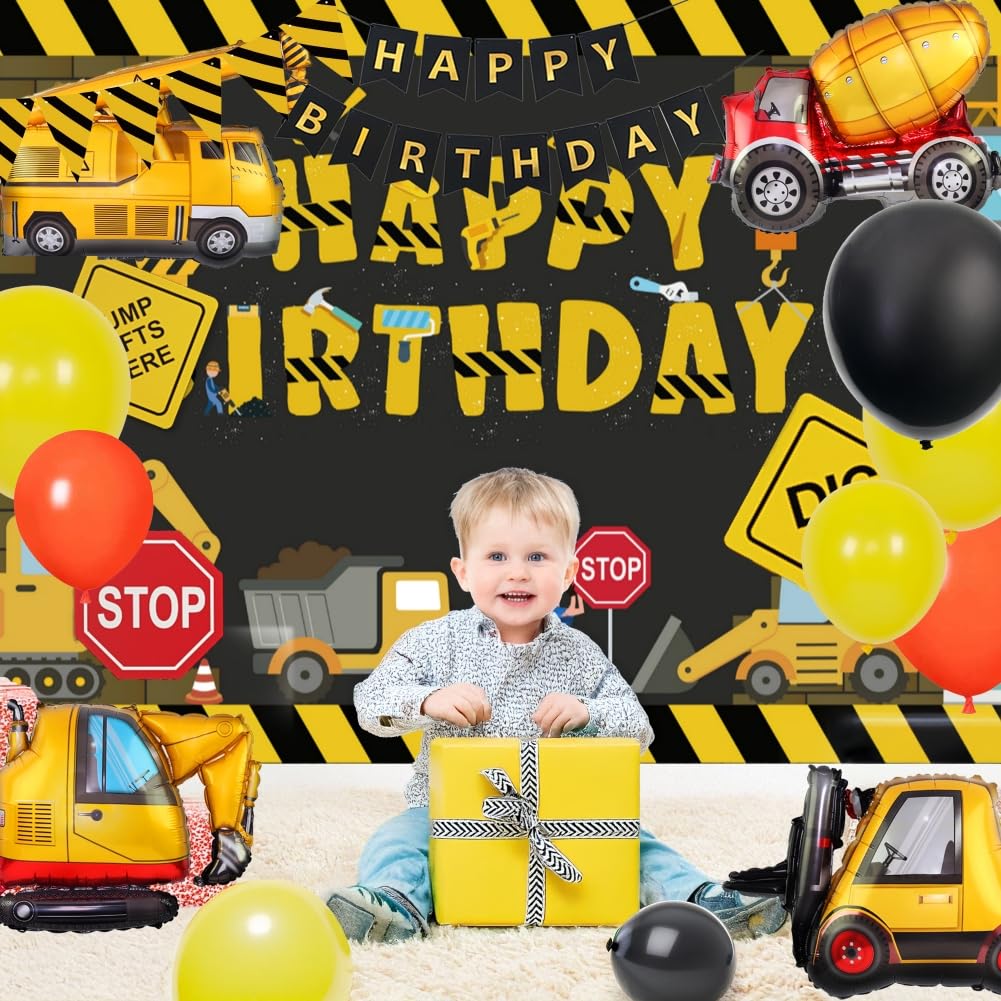 Construction Birthday Party Supplies Dump Truck Party Decorations Kits Set arch kit Garland for Boy Construction Balloons Signs Backdrop Happy