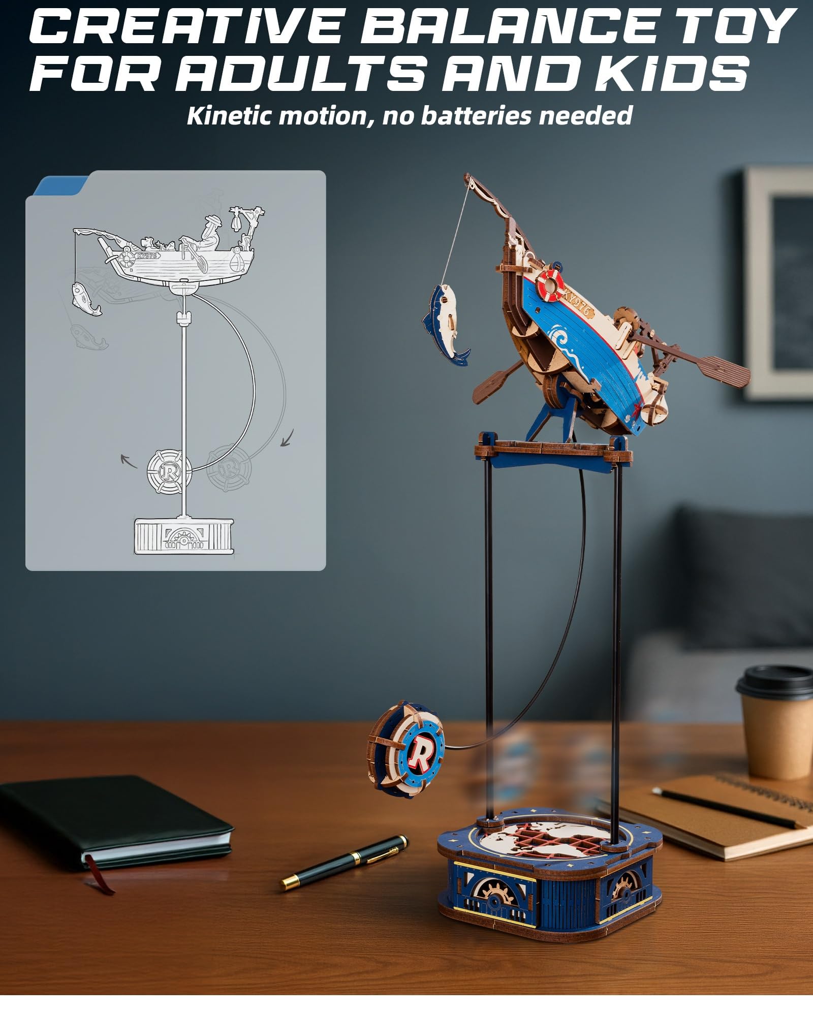 ROBOTIME 3D Wooden Puzzles for Adults, Ship Gravity Swing Model, Aircraft Model Kits for Age 14+,3D Puzzle Model Building Kit