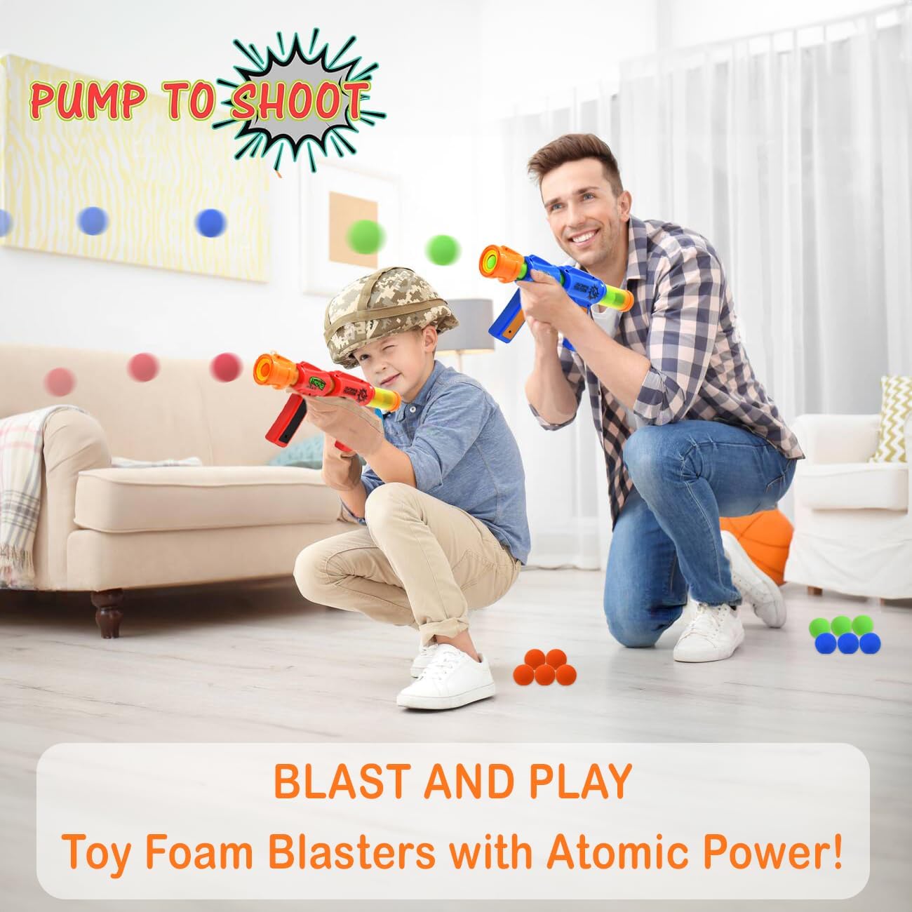 Kiddie Play Toy Foam Blasters Atomic Power Popper Air Ball Shooter (2 Guns)