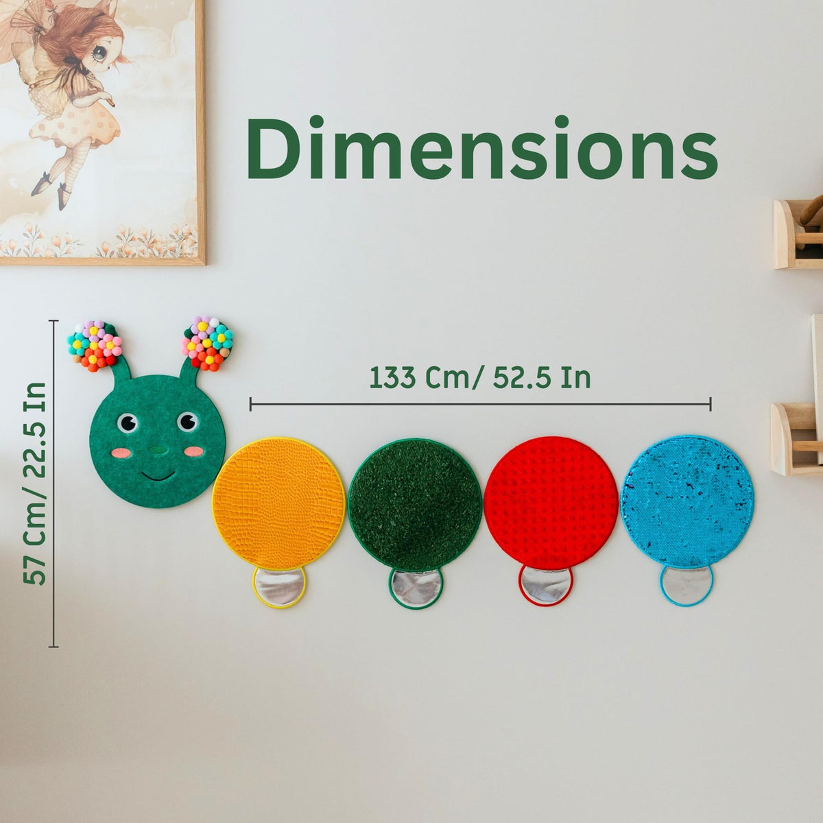 ATA zooz Sensory Wall Panel for Kids - Caterpillar Tactile Texture Board for Fine Motor Skills & Calm Down Corners - Screen-Free Sensory Wall Toy