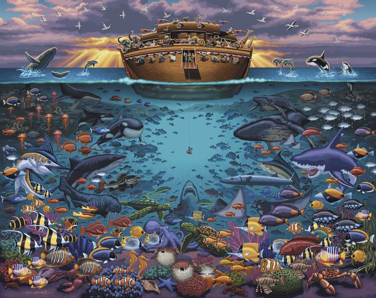 Dowdle Folk Art Puzzles - Noah's Ark Under The Sea Puzzle, 1000 Pieces