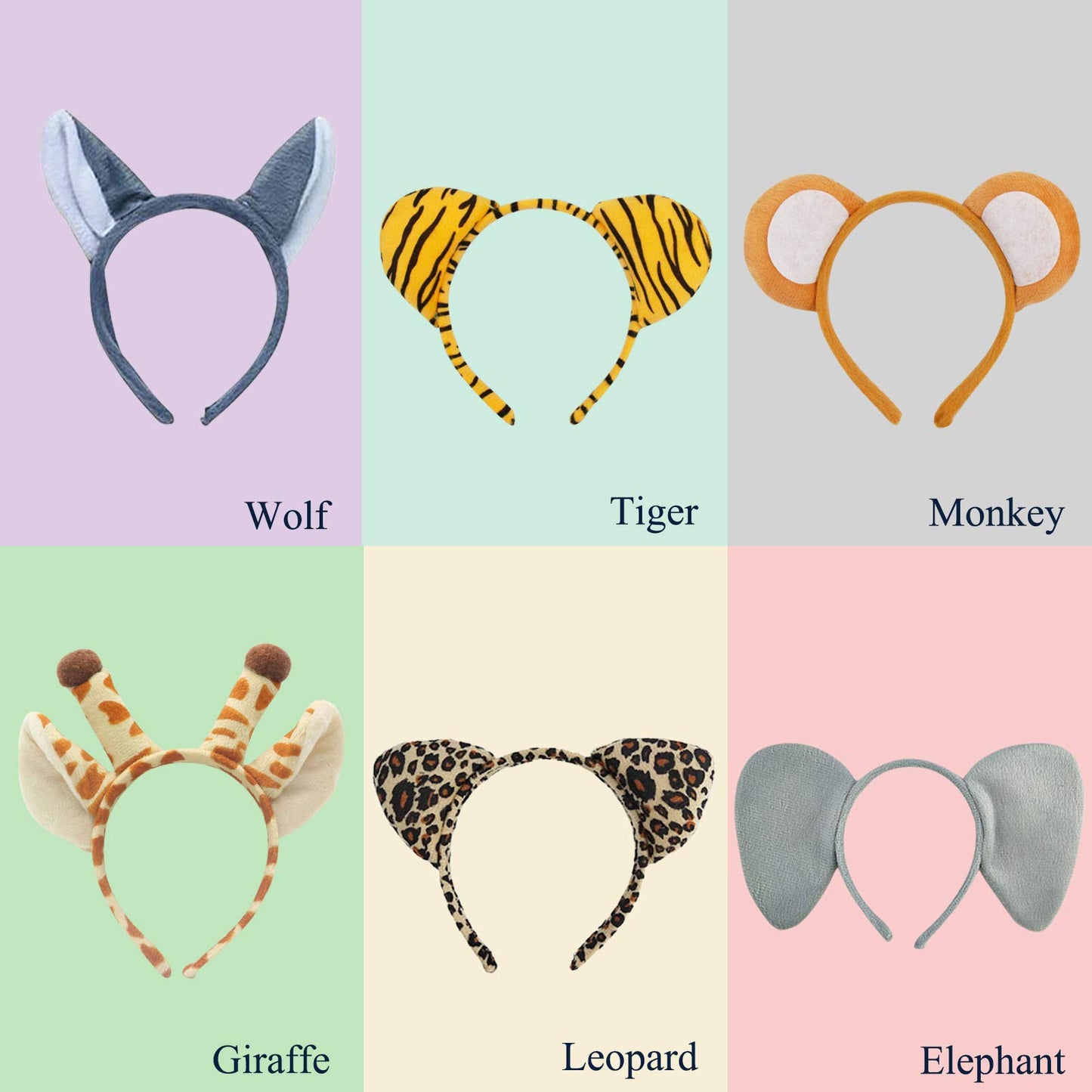 Flying Childhood 6 Pcs Animal Ears Headbands Jungle Animal Safari Headbands Wild One Birthday Decorations Safari Party Favors Photo Booth Props Party