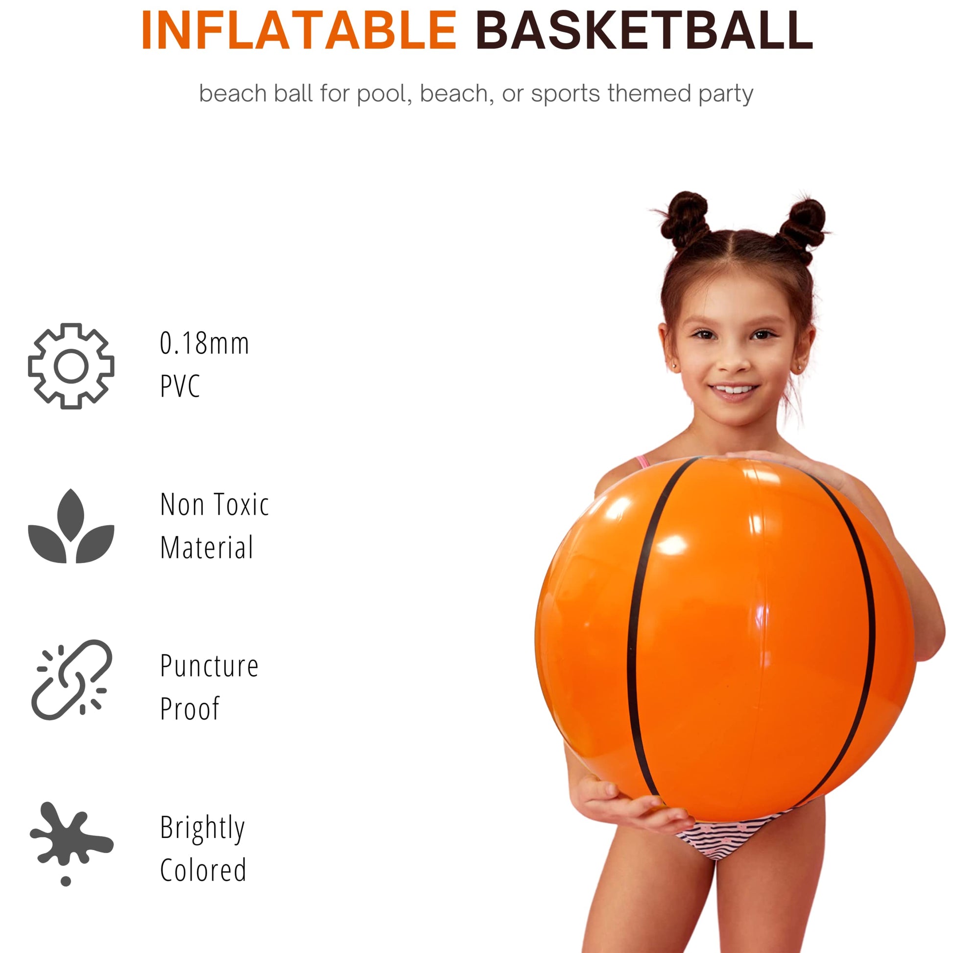 4E's Novelty Inflatable Basketball [3 Pack] Large 20" Beach Ball Bulk for Sports Themed Party Decorations & Favors, Fun Beach Pool Games & Toys