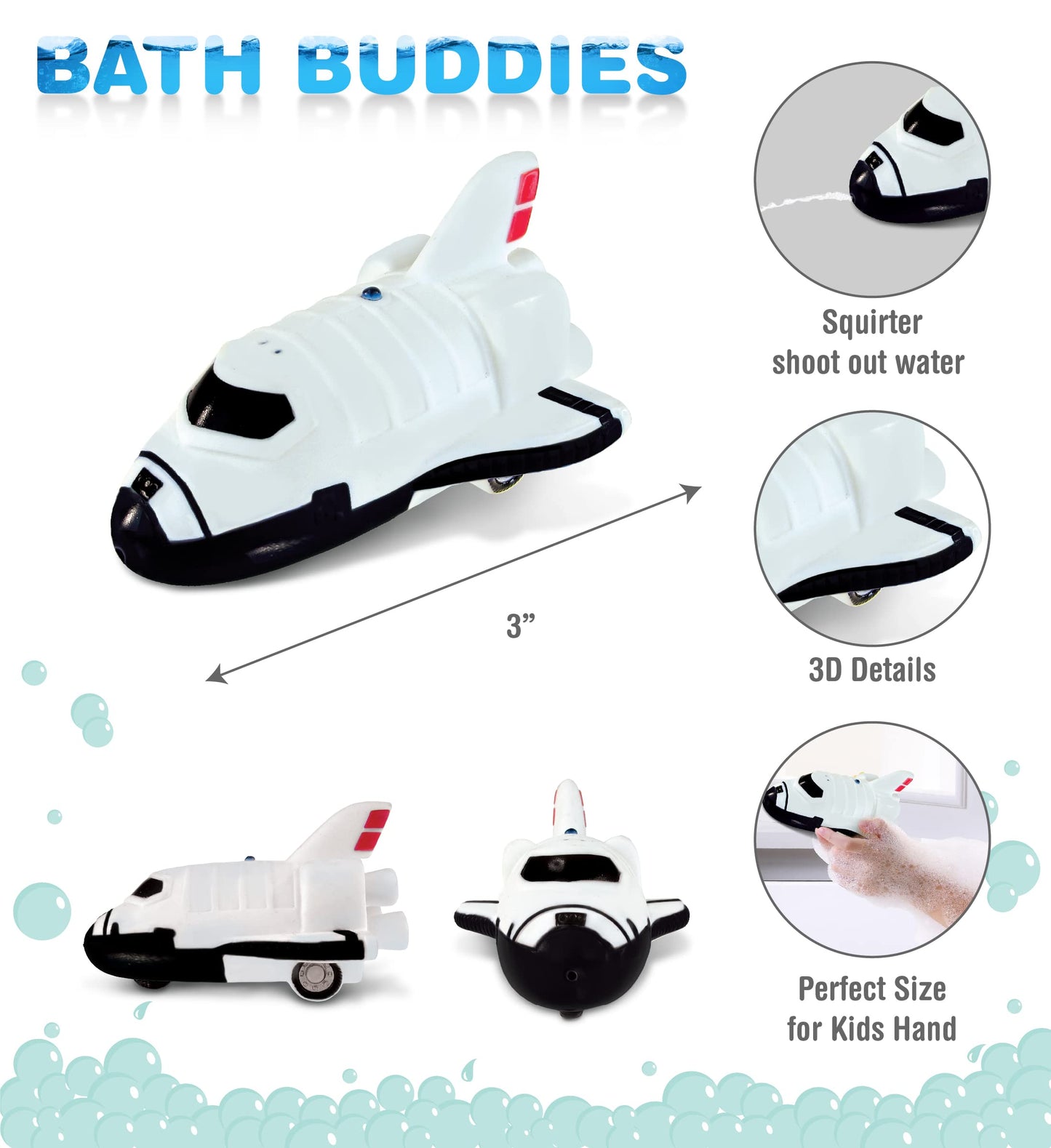 DolliBu Space Shuttle Model Bath Buddy Squirter Toy - Floating Rubber Space Themed Bath Toy for Pool or Bathtub, Cute Bathroom Toys for Toddlers