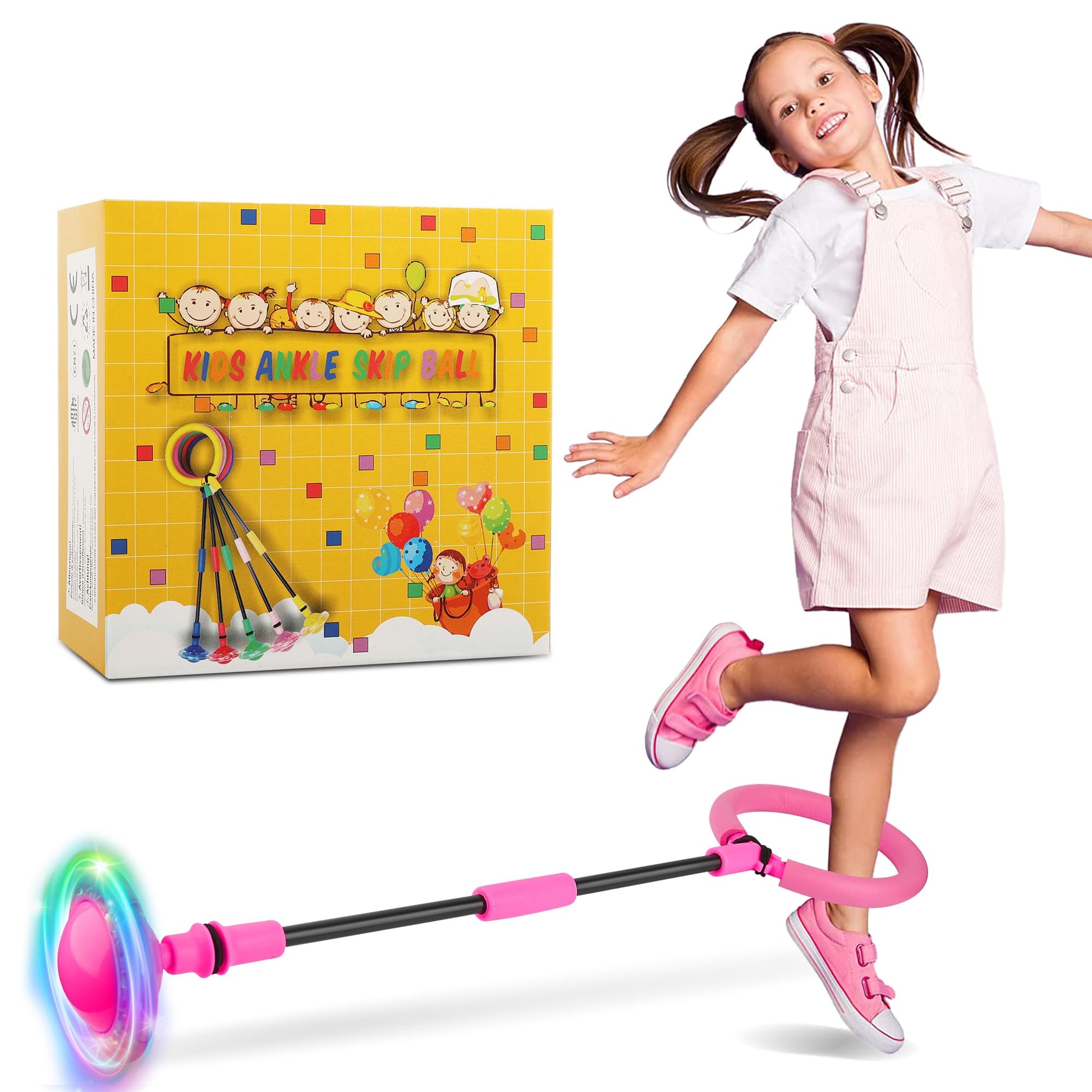 GleeGlow Ankle Skip Ball for Kids, Foldable Skip Ball Toy with Flash Wheel