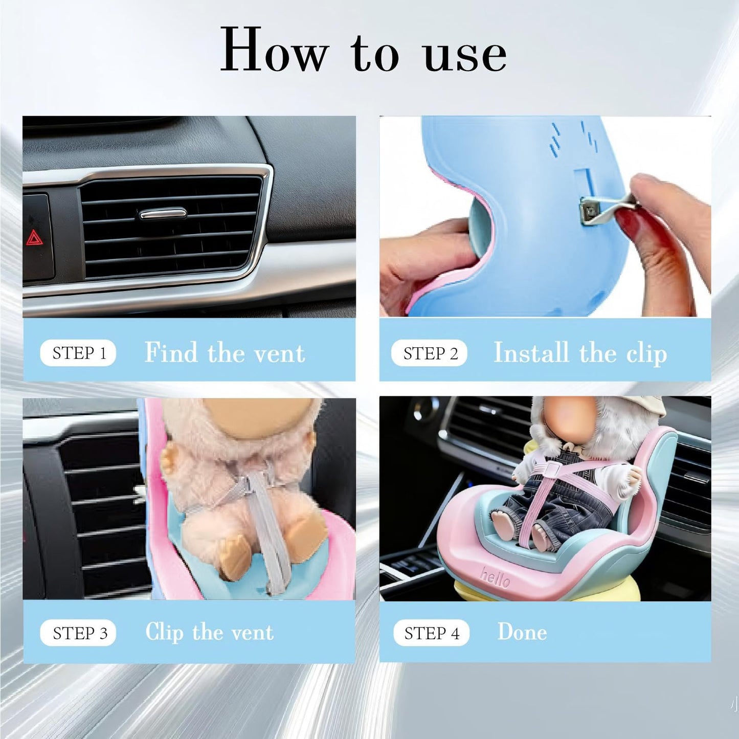 Doll Car Seat for 17cm Dolls, Cute Toy Car Seat with Clip and Removable Magnetic Base Stand, Car Interior Decor for Doll Toy Ornament Display (Blue
