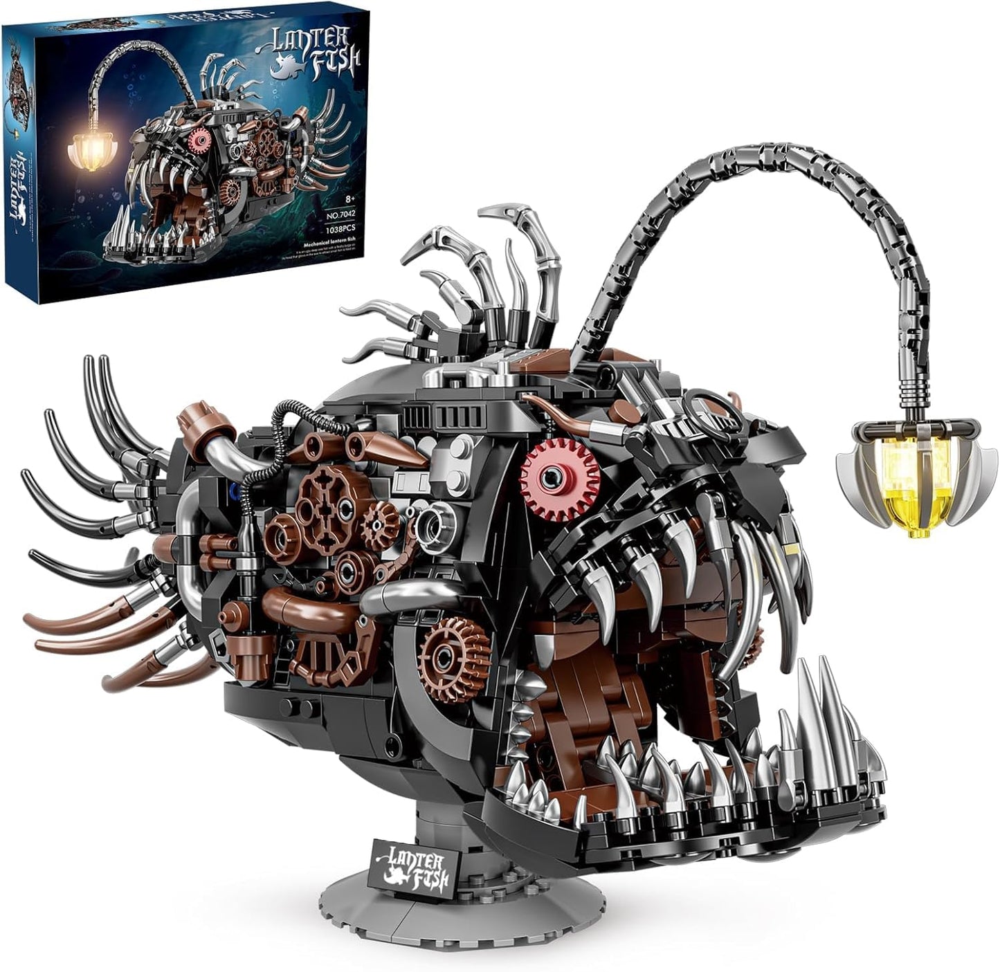 Mechanical Lantern Fish Building Block Set,1038 PCS Ocean Animals Decor Collection Toy Compatible with Lego Sets for Boys 8-14,STEM Birthday Gift