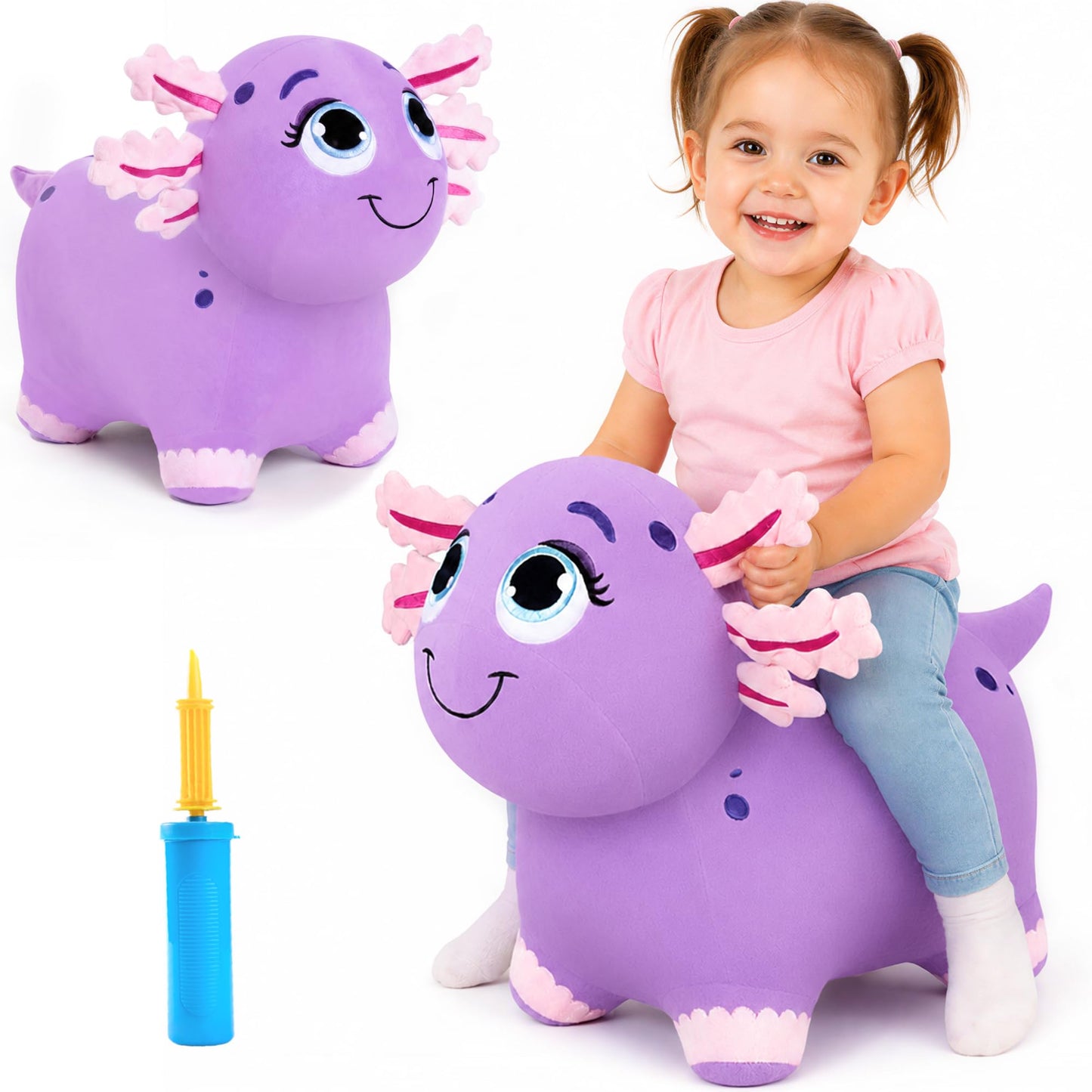 Bouncy Pals Axolotl Hopping Horse, Toddler Inflatable Animal Hopper Toys