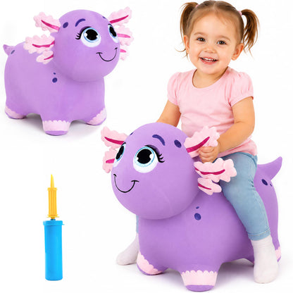 Bouncy Pals Axolotl Hopping Horse, Toddler Inflatable Animal Hopper Toys