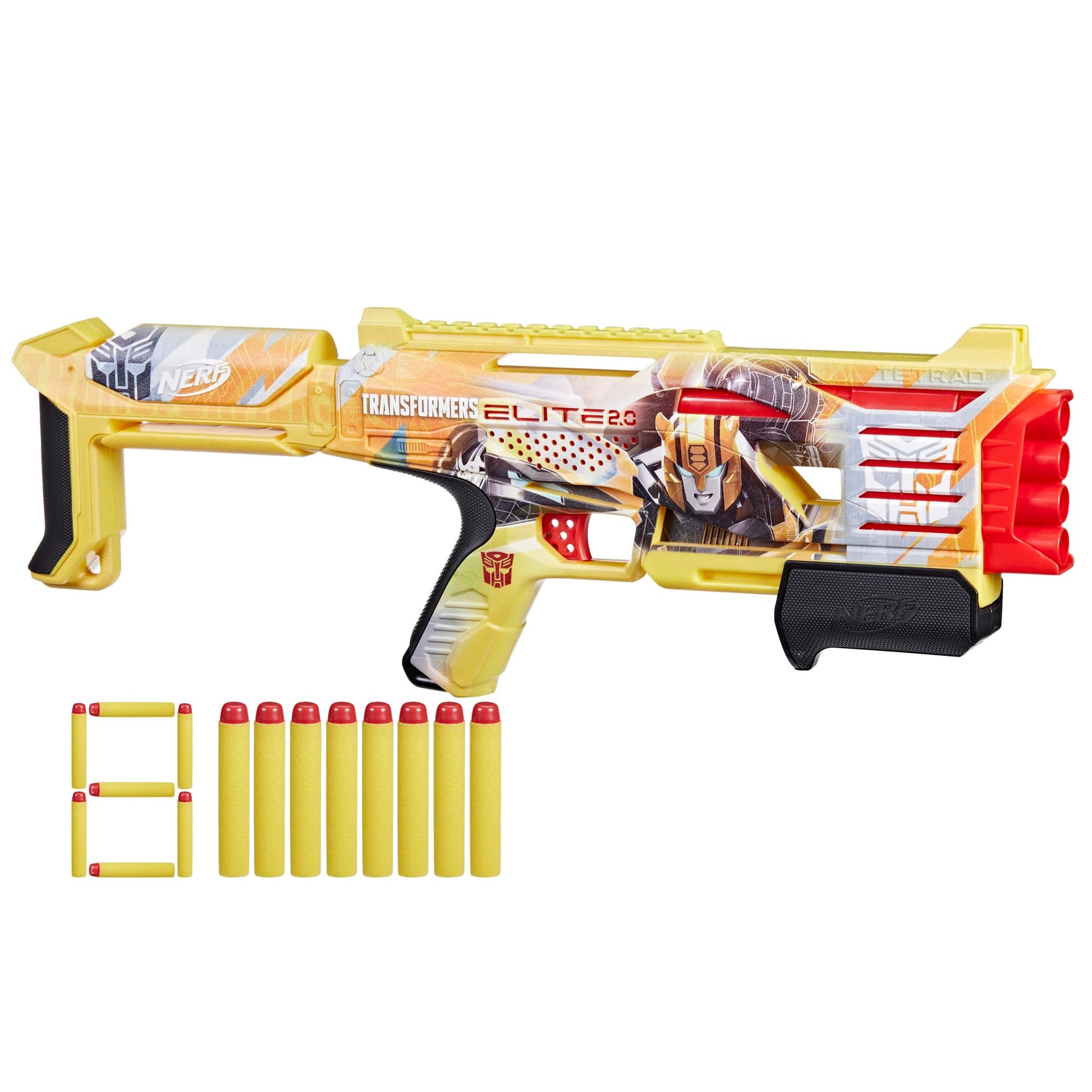 Nerf Transformers Bumblebee Dart Blaster, 8 Nerf Elite Darts, Pump Action, Toy Foam Blasters for 8 Year Old Boys & Girls & Up