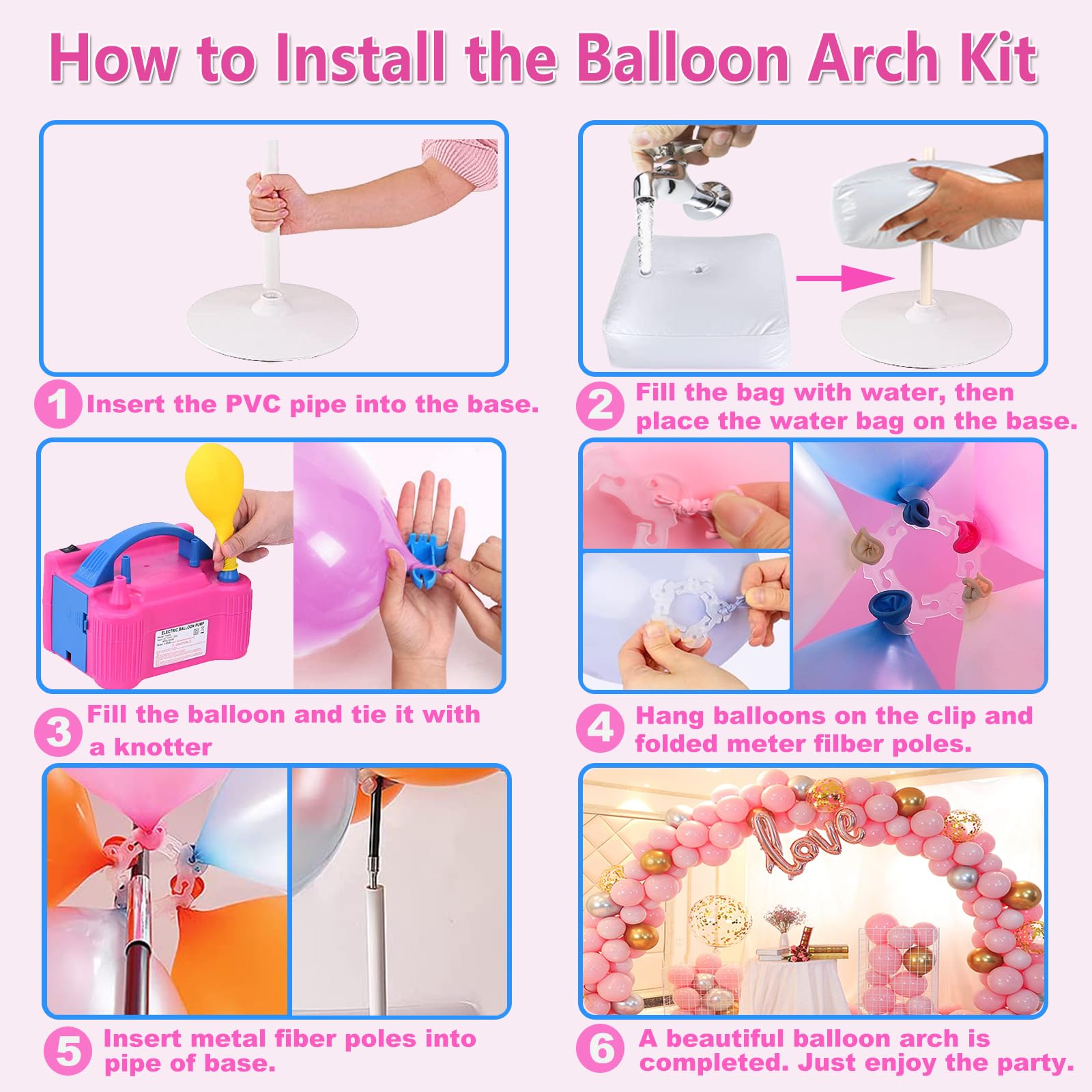 Balloon Arch Kit and Balloon Pump Electric, 10ft Wide Adjustable Balloon Arch Stand With 100Balloons 2Balloon Stands For Wedding Anniversary Birthday