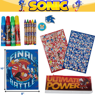 Sonic The Hedgehog Kids Coloring Art and Sticker Set, 30 Pcs. School & Craft Supplies with Pencil Case