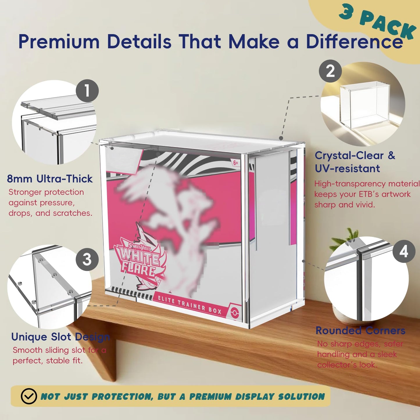 ETB Protector Case 3 Pack, ETB Acrylic Case with Sliding Magnetic Lid
