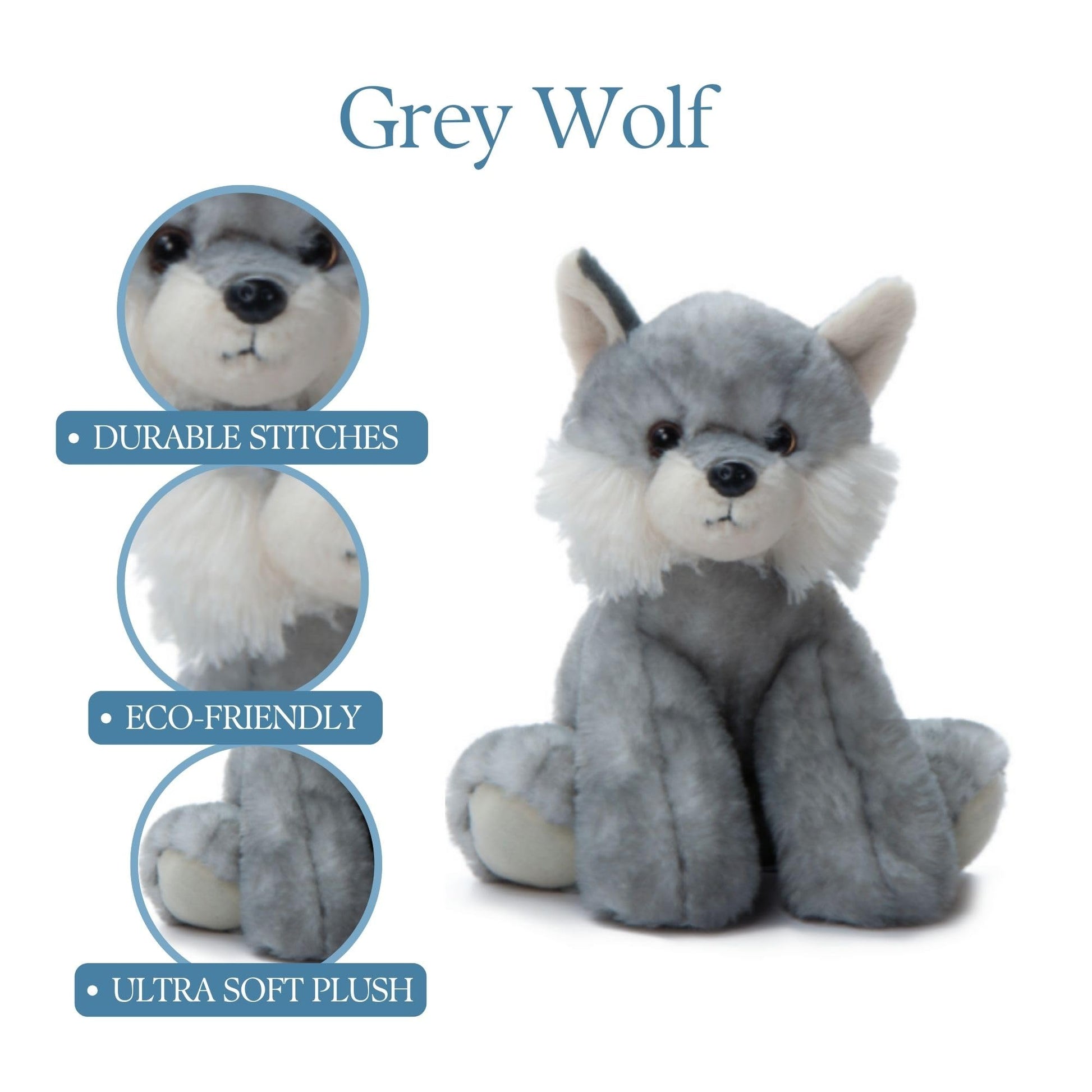 The Petting Zoo Wolf Stuffed Animal, Gifts for Kids, Wild Onez Zoo Animals, Grey Wolf Plush Toy 9 inches