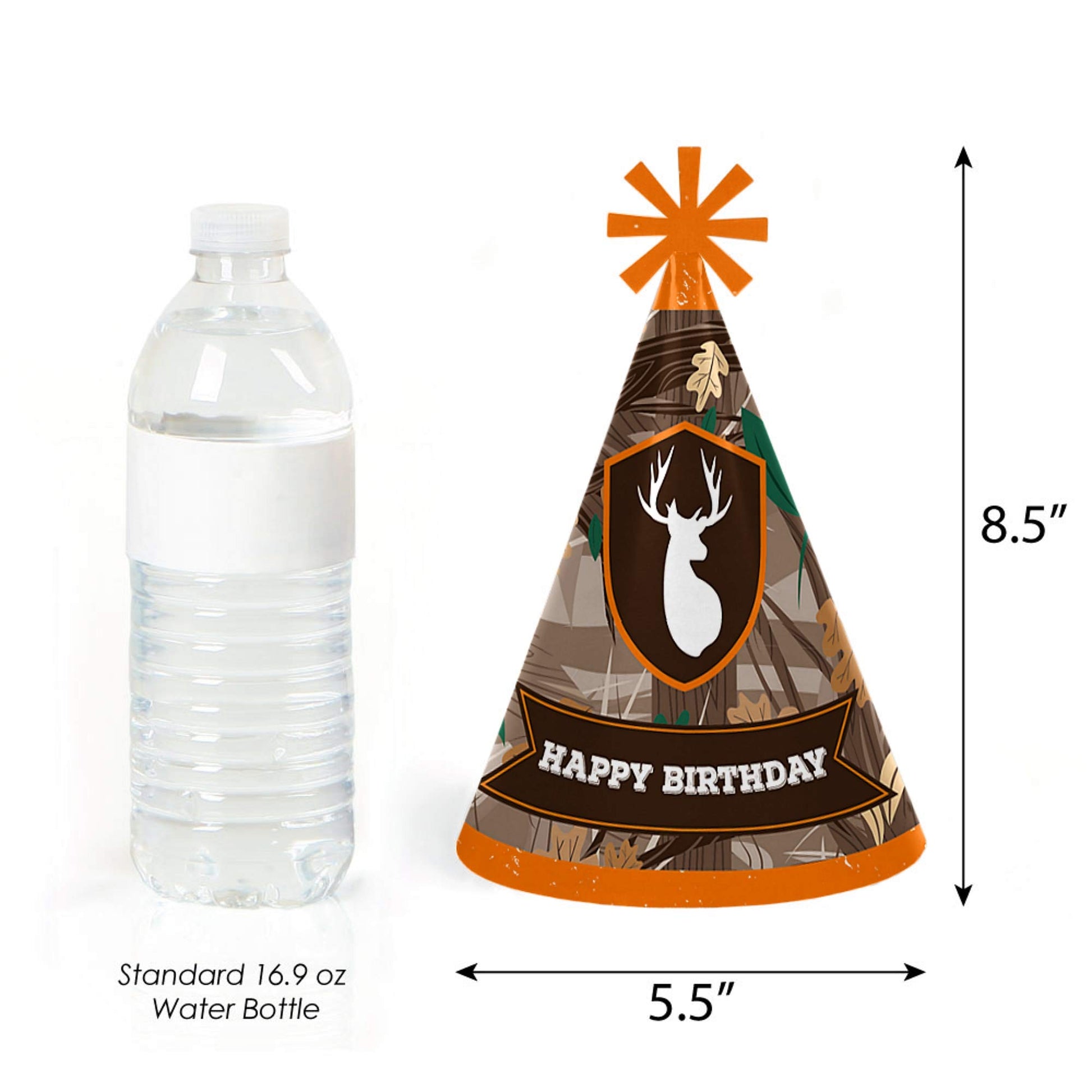 Big Dot of Happiness Gone Hunting - Cone Happy Birthday Party Hats for Kids and Adults - Set of 8 (Standard Size)