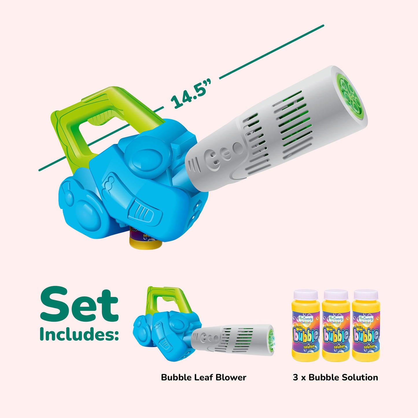 ArtCreativity Bubble Leaf Blower with 3 Refill Solutions, Outdoor Bubble Toys for Toddlers 1-3, 2 Year Old Boy Birthday Gift, Christmas Toddler Toys