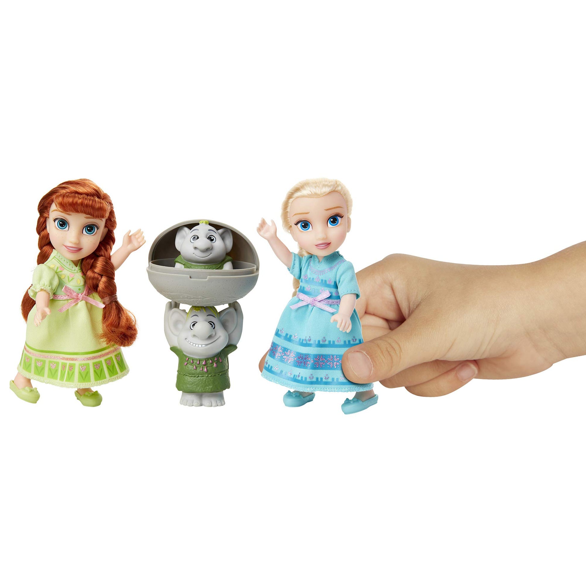 Disney Frozen Petite Anna & Elsa Dolls with Surprise Trolls Gift Set, Each Doll is Approximately 6 inches Tall - Includes 2 Troll Friends! Perfect for