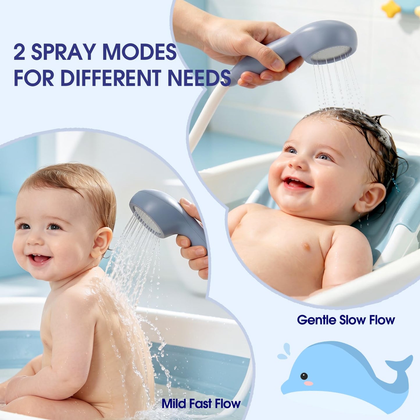Whale Baby Bath Sprayer, Control the Flow Hands-Free 2 Gentle Modes