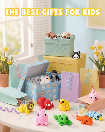 Aousin 36PCS Mini 3D Printed Animals Figurines Set, Adorable Articulated Flexible Desk Pets for Kids, Wild, Zoo & Sea Creatures, Valentines Day Gifts