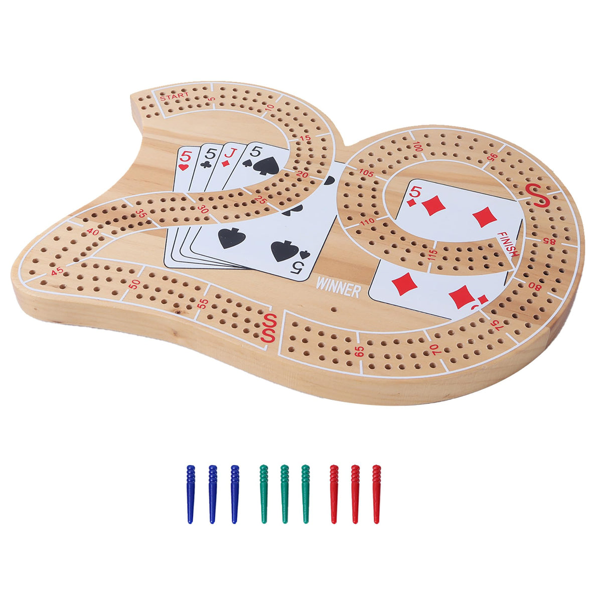GSE Wooden 3-Track 29 Cribbage Board Game Set with 9 Plastic Pegs