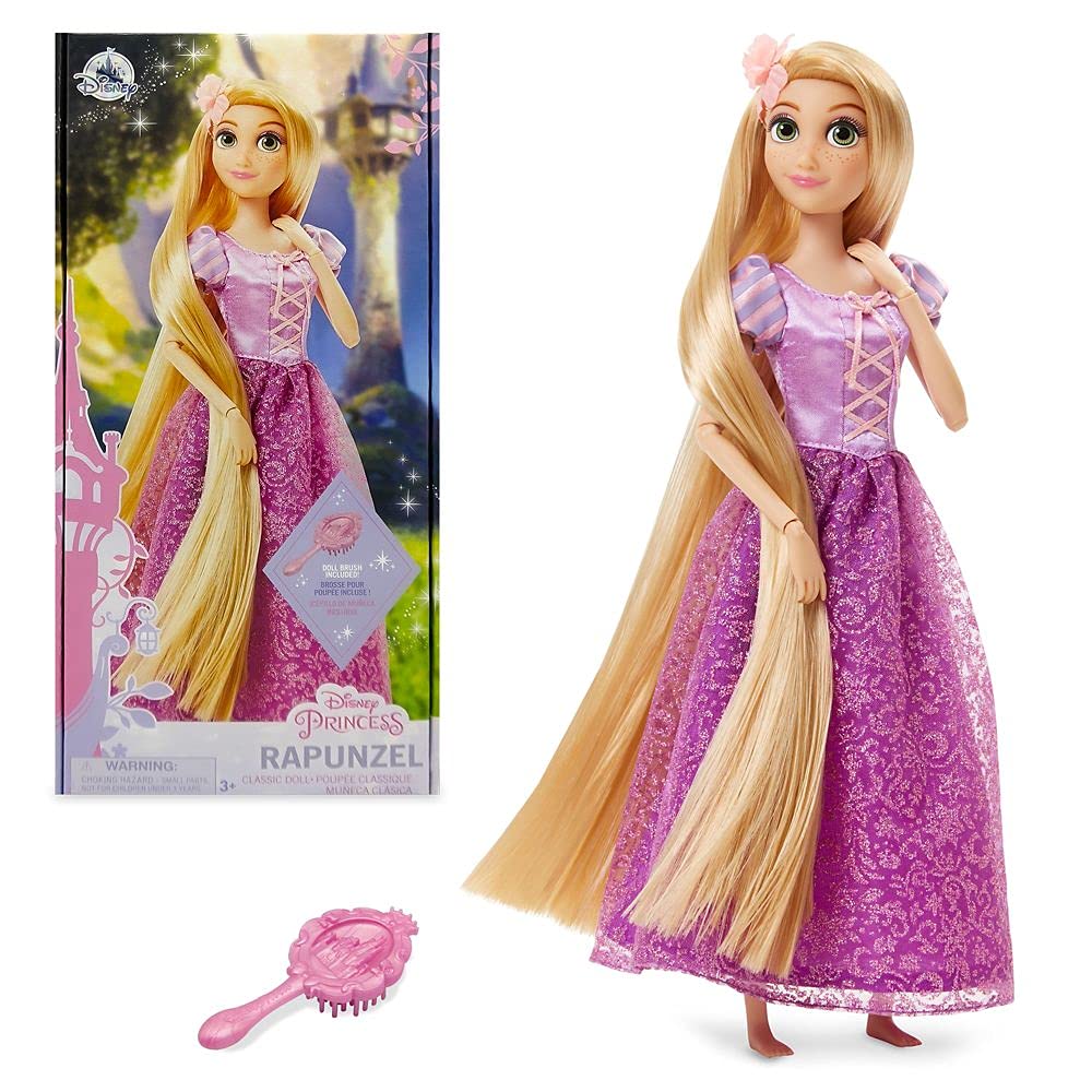 Disney Store Official Princess Classic Doll (Rapunzel from Tangled), 11 Inches, Includes Brush with Molded Details, Fully Posable Toy in Classic