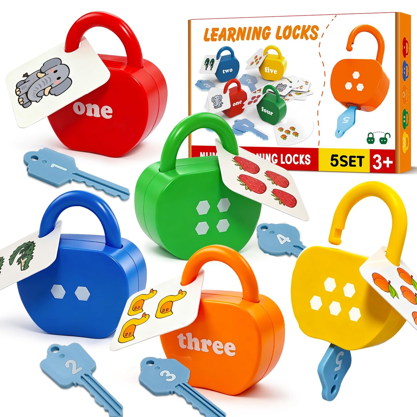 Learning Lock and Key Toys for Toddlers, Montessori 5PCS Numbers Matching & Counting Fine Motor Games, Kindergarten Educational Math Toys for Ages 3 4