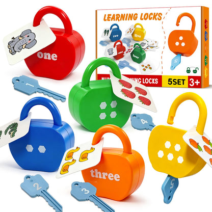 Learning Lock and Key Toys for Toddlers, Montessori 5PCS Numbers Matching & Counting Fine Motor Games, Kindergarten Educational Math Toys for Ages 3 4