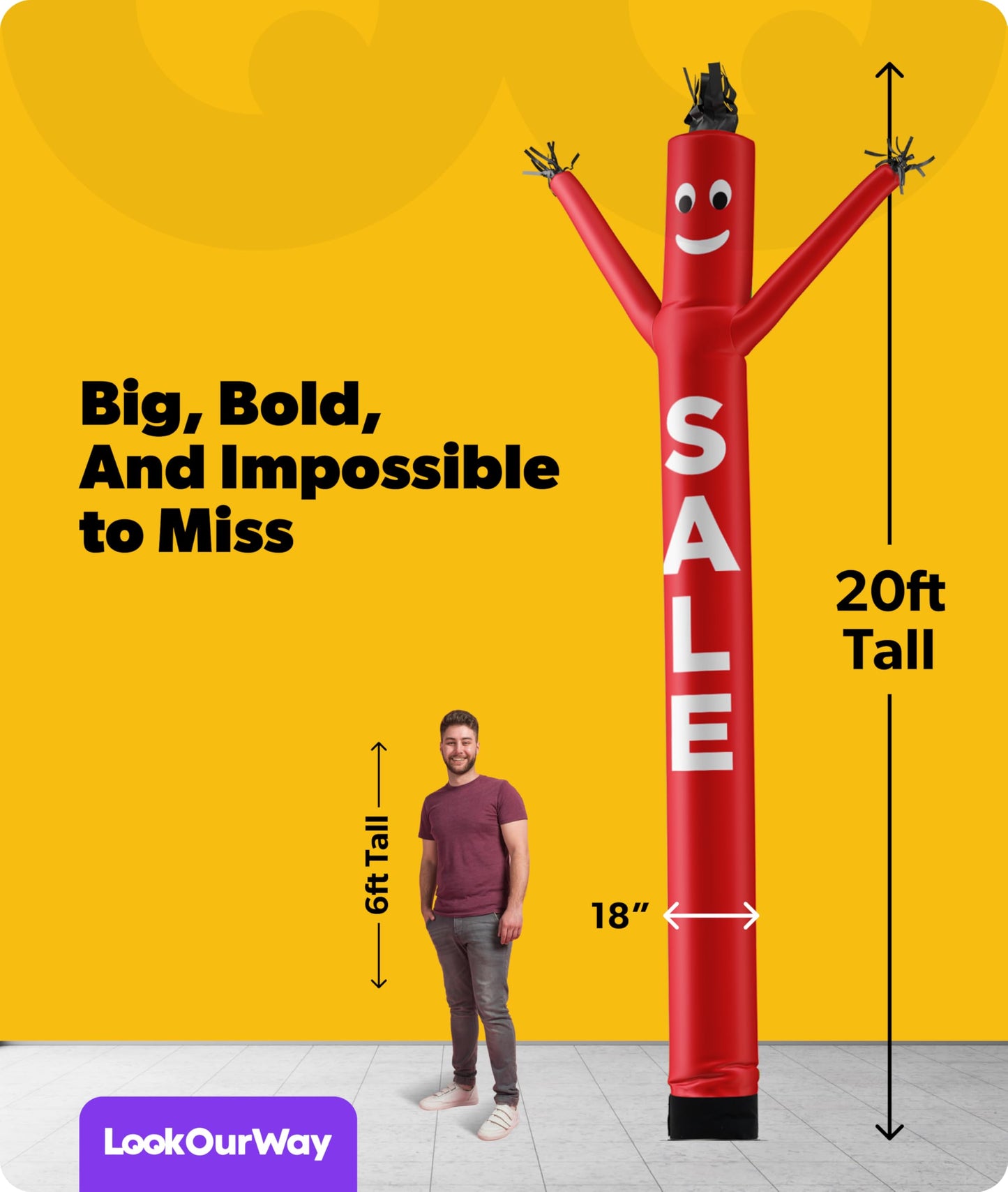 LookOurWay Air Dancers Inflatable Tube Man Attachment - 20 Feet Tall Wacky Waving Inflatable Dancing Tube Guy for Business Promotion - Blower Not