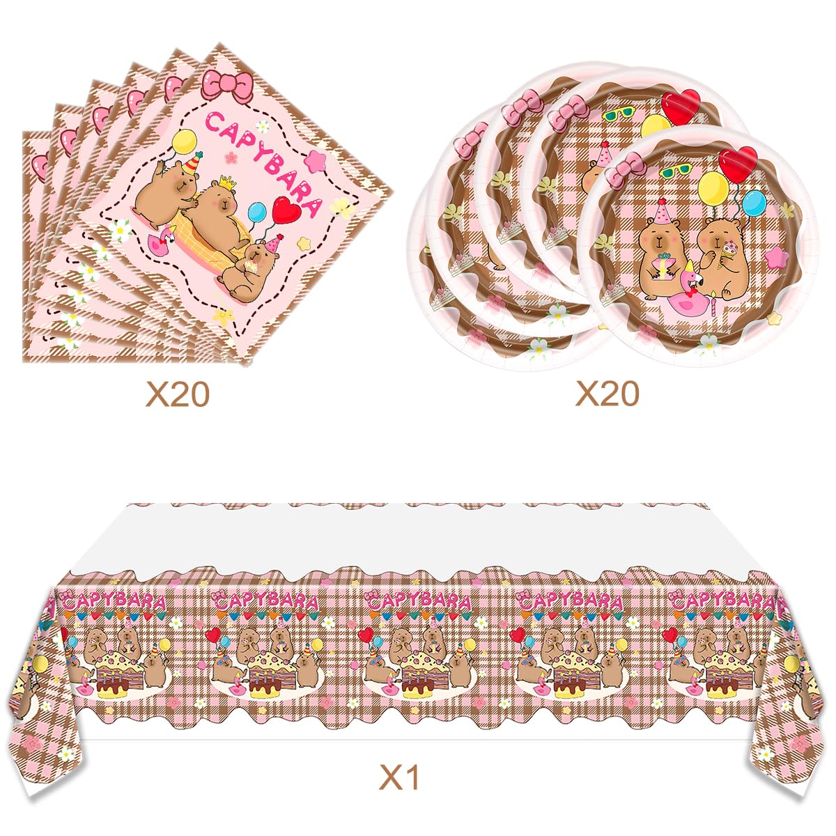 Capybara Party Supplies Set Includes Capybara 20 Plates,20 Napkins Tablecloth Perfect for Capybara Birthday Tableware, Service 20 Guests