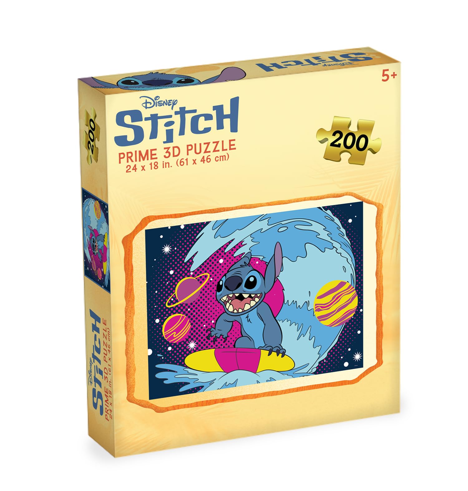 Prime 3D Stitch Surfing Puzzle - 200 Piece 3D Lenticular Jigsaw for Kids & Families, 24"x18" Fun Motion Activity, Official Disney Gift