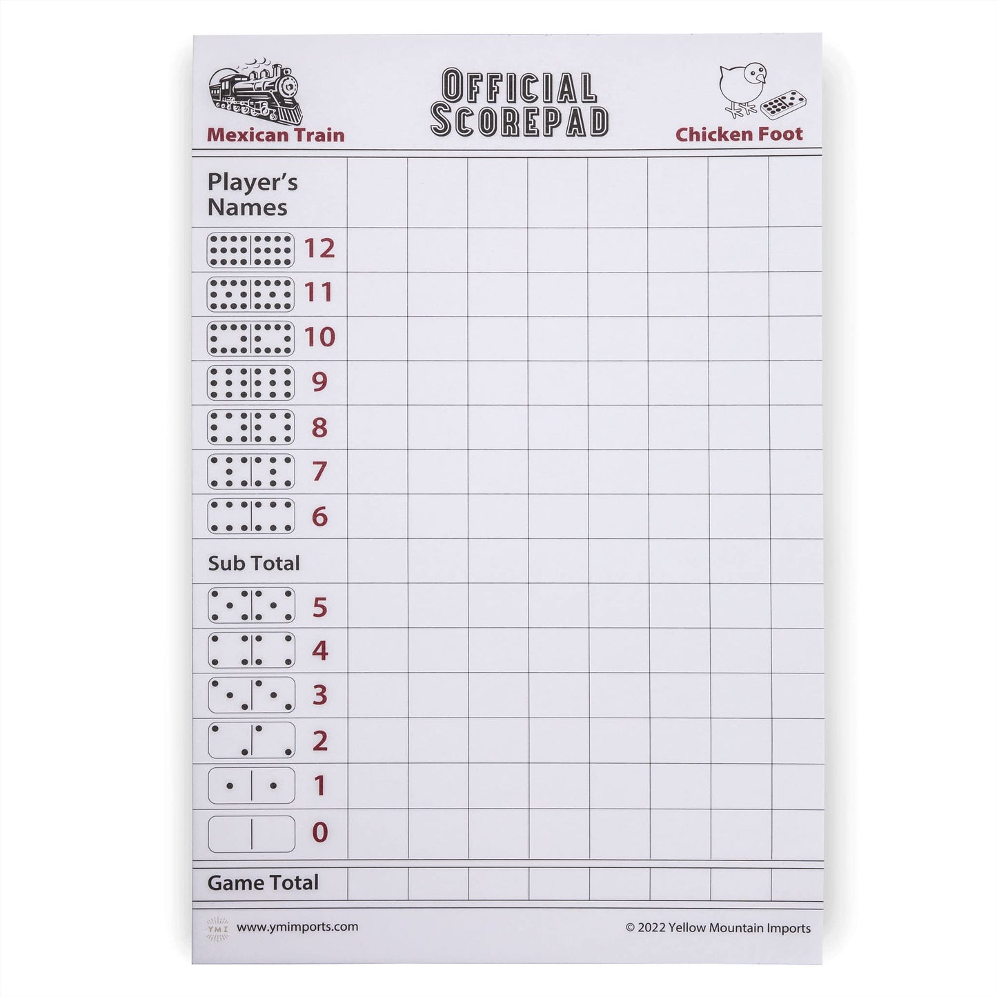 Yellow Mountain Imports 3-Pack Mexican Train and Chicken Foot Dominoes Scorepad - 180 Sheets