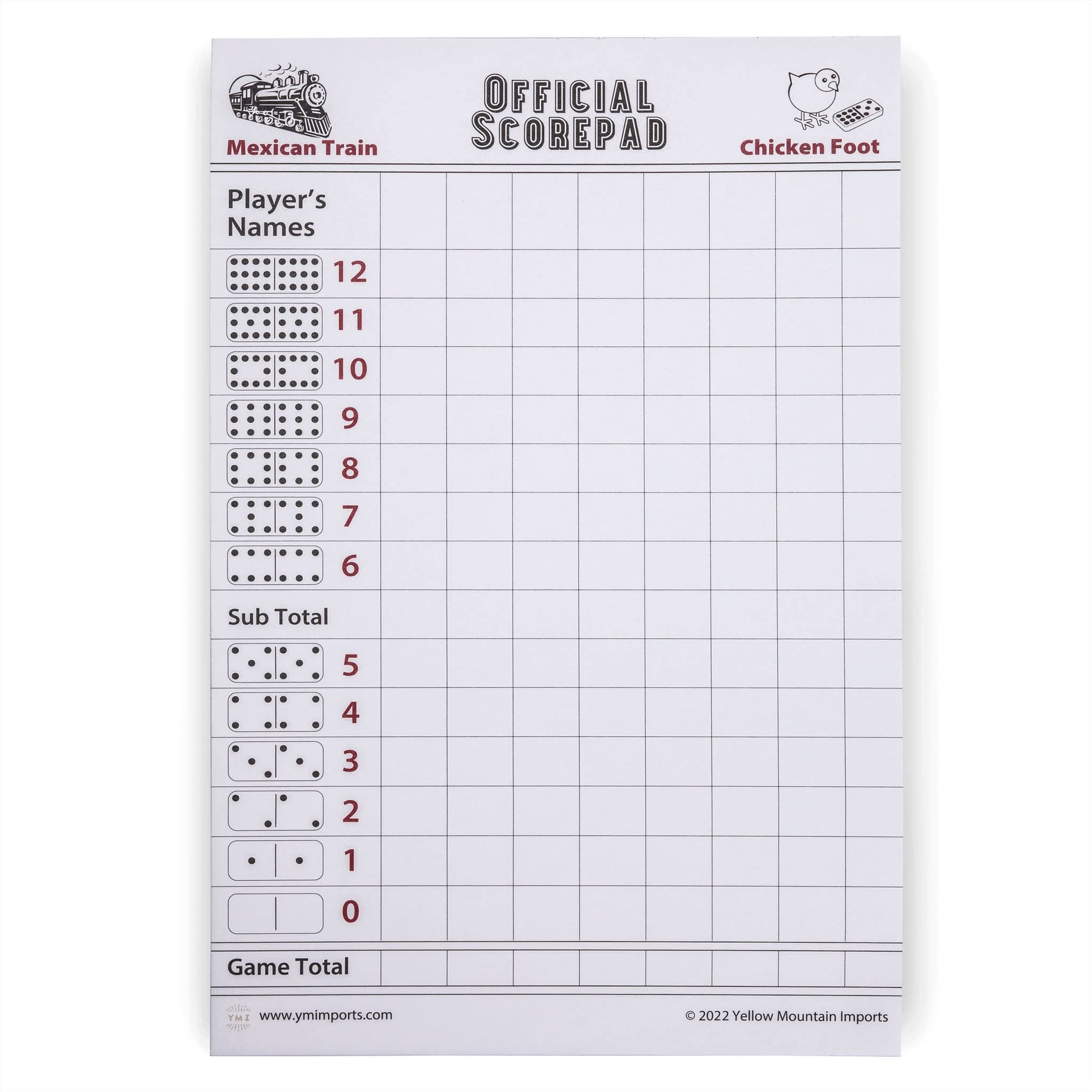 Yellow Mountain Imports 3-Pack Mexican Train and Chicken Foot Dominoes Scorepad - 180 Sheets