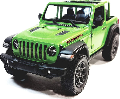 Kinsmart Compatible with Jeep Wrangler Rubicon 2018 Lime Green Open Top Conv 1/34 Scale Diecast Car