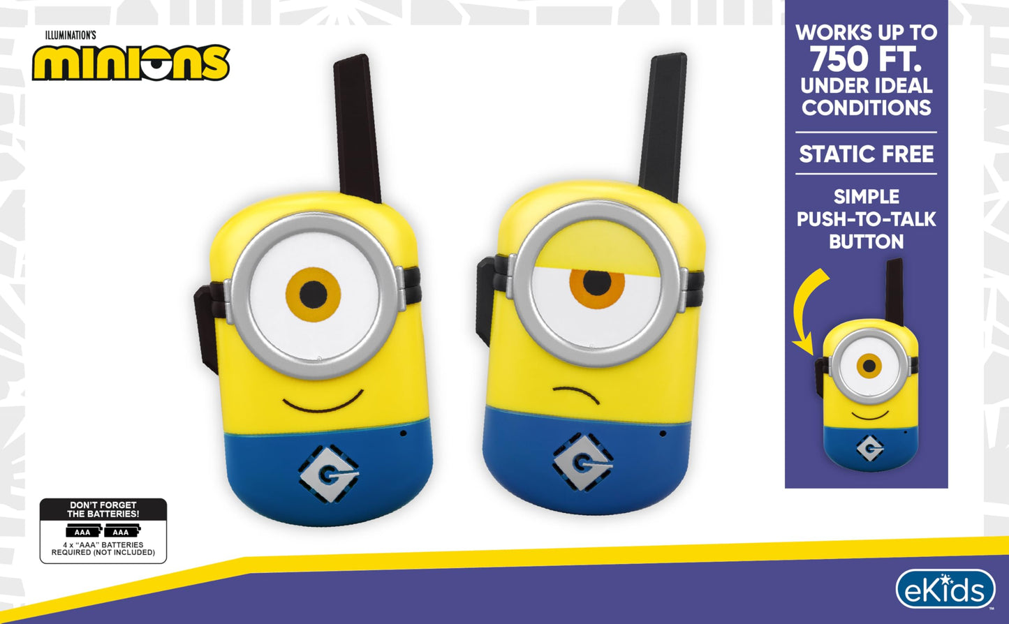 Minions Walkie Talkies for Kids, Static Free Indoor and Outdoor Toys