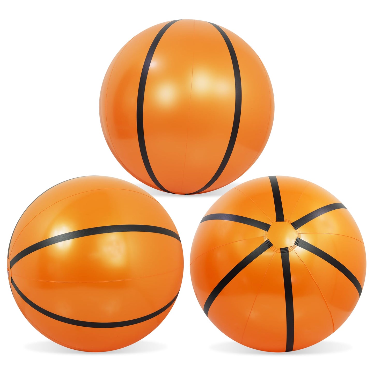 POZA 16-Inch Inflatable Beach Balls Set of 3 - Large Inflatable Sports Balls for Basketball Party Decorations or Summer Pool Party Decor